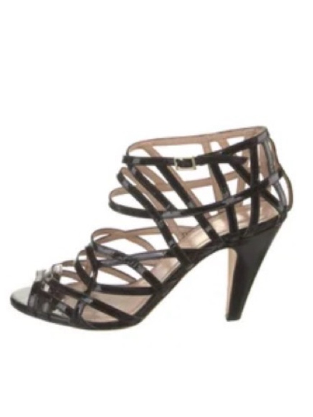Loeffler Randall Italian Black Patent Leather Strappy 4” Heel Caged Sandal 8.5